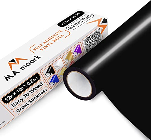 Selbstklebende Vinylfolie Plotter Schwarz glänzend, 30cmx305cm Permanente Plotter-Vinylfolie mit PET-Träger, leicht zu schneiden und zu entgittern für permanente Aufkleber, Schilder und Bastelprojekte