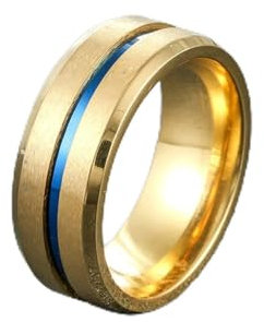 BCughia Verlobungsring Gold, Ehering Mann Edelstahl Zweifarbige Zeichnung Jubiläum Pärchen Geschenke Herren Größe 57 (18.1)