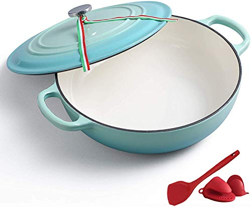 Casserole Dishes with Lids 26Cm Cast Iron Casserole Pan, Nonstick Enamel Cookware Crock Pot (Blue)