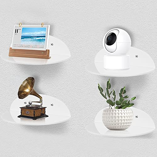 4 Stück Mini Acryl Wandregal, 14 * 8.3cm Klein Wand Regal mit Selbstklebend und Gebohrt, Schwebendes Regal Ohne Bohren, Einfaches Erweitern der Wandfläche Kleines Floating Shelf (Weiß)