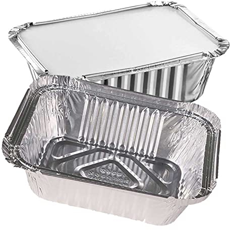 CafeTEq 50 x Aluminium Foil Food Trays Small Portions (No 1) 5 x 4 Containers Including Lids Perfect for Storage Freezing Roasting BBQ Meal Prep Takeaway