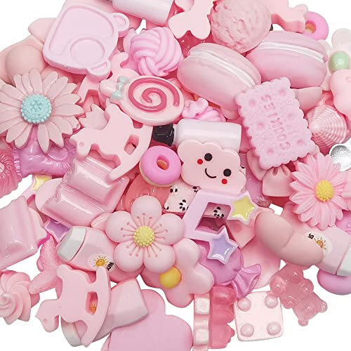 Chenkou Craft 50 Stück verschiedene Schleifen-Flaschen-Handyhüllen, DIY, flache Rückseite, Kunstharz, flache Rückseite, Scrapbooking, Rosa