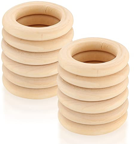 12 Stück Holzringe zum Basteln, Natürliche Holz Ringe, Makramee Ringe für DIY Schmuck Makramee Armband Anhänger Hängende Dekoration Ringe-80mm