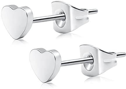 Artskin Herz Ohrringe flach Titan nickelfrei hypoallergen Silber Ohrstecker für empfindliche Ohr zierlich herzförmigen Ohrring für Frauen Mädchen Jugendliche