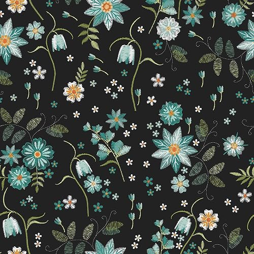 VaryPaper Papier Peint Fleur Bleue 44.5cmx200cm Papier Peint Noir Papier Adhésif Décoratif Film Adhesif pour Meuble Papier Peint Chambre Fille Papier Peint Salle de Bain Vinyle Rouleau Adhesif Mural