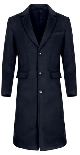 Allthemen Cappotto da Uomo Lungo Invernale Coat In Lana Outerwear Slim Fit Colletto Risvolto Trenchcoat Business blu navy L