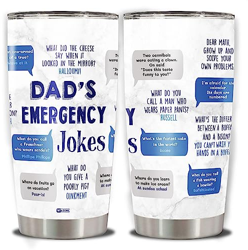 WAZONE Emergency Dad Jokes Tumbler Cup 20Oz Double Wall Vacuum Insulated Thermos Travel Mug for Best Ever Dads Daddy Father Gag Gift Funny Birthday Presents Christmas From Daughter Son