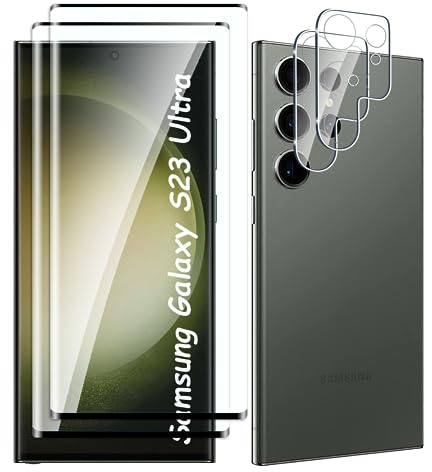 Fyqzio [2+2 Piezas Cristal templado compatible con Samsung Galaxy S23 Ultra y protector de pantalla de cámara,sin burbujas,dureza 9H,antiarañazos,3D Cobertura Completa,HD protector de pantalla