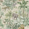 Safari Green Wallpaper - Animal Print Zebra Monkey Lion Elephant Leopard - Tropical Jungle Botanical Leaf - Feature Wall
