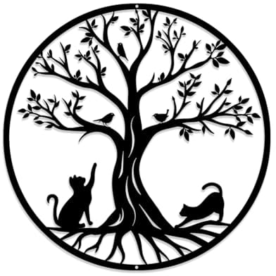 Tree Life Metal Wall Art, Large Tree of Life Wall Art Decoration, Suitable Home Office Living Room Garden Bedroom, Decor Sculpture (Cat 30cm)