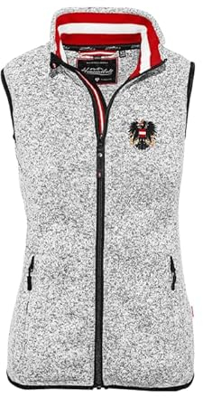 Hoamatkult Österreich Kult-Gilet Damen - das Original - Österreich Adler Strickfleece Weste - Damen Gilet mit hochwertiger Adler-Stickerei (Small, Grau-meliert)