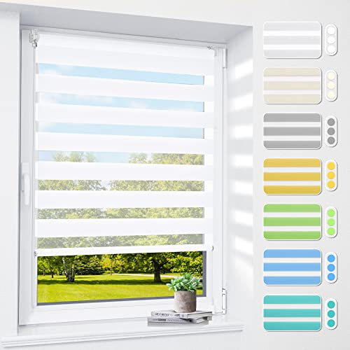 Doppelrollo klemmfix ohne Bohren & mit Bohren, 40x120cm (Stoffbreite 36cm) Weiß, 3-in-1 Duo Rollo für Fenster & Tür, Fensterrollo innen lichtdurchlässig & verdunkelnd, Klemmrollo Rollos Sonnenschutz