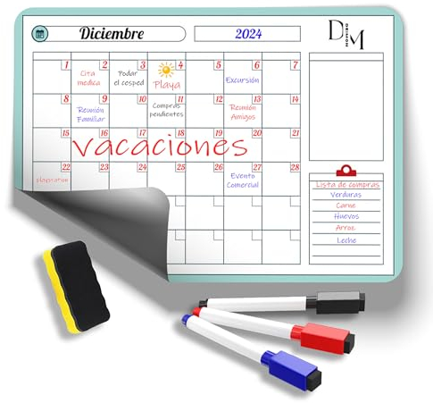 Deimon© Calendario Magnético Nevera | SUPER PACK 3 ROTULADORES + 1 BORRADOR | A4 (30 x 21 CM) Planificador Mensual Semanal Magnético | Calendario Frigorífico Imán | Organizador Pizarra