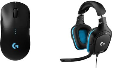 Logitech G PRO Mouse Gaming Wireless, Sensore HERO 25K, 25.600 DPI, RGB, leggero & 32 Cuffie Gaming Cablate, Audio Surround 7.1, DTS: x 2.0, Driver 50 mm, Jack USB 3.5 mm