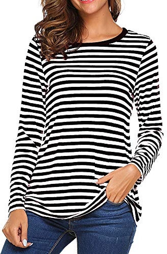 Damen Ringelshirt Rot-Weiss Karneval Langarm Gestreiftes Shirt Rundhals Pullover Oberteil Sweatshirt Bluse Tops