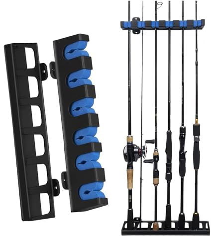 SXCCNW Rutenständer, Angelrutenhalter Horizontale Vertikaler Angelrutenhalter Wandhalterung Rutenhalter für Familie Wand Garage Aufbewahrung 6 Angelruten 31,5 x 6,5 cm Blau