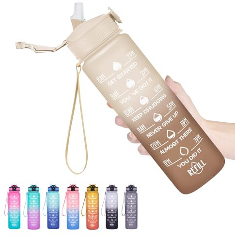 Hyeta 907.2 g Wasserflaschen mit Trinkzeiten und Strohhalm, motivierende Wasserflasche mit Zeitmarkierung, auslaufsicher, Trink-Sport-Trinkflasche für Fitness, Fitnessstudio und Outdoor