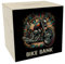 Chopper-Motorrad Spardose aus Holz mit Spruch Bike Bank Glänzender Metallglanz Chrom-Auspuff Custom-Bike Highlight Sparen im Zweirad-Stil