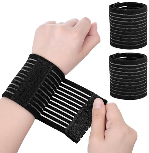 WY LIGHTING LEVEL 2 PCS Elastic Wrist Support Band Wrap Breathable Wrist Brace Adjustable Wrist Straps Support Sports Use for Men and Women Right & Left (Black)