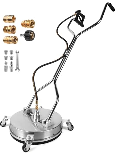 16.5 Pressure Washer Surface Cleaner with 4 Wheels Dual Handle Stainless Steel Power Washer Surface Cleaners 3/8, 1/4QC, M22-14/15 Interfaces 5PCS Hose Adapters for Cleaner Lane, Driveway, Terrace