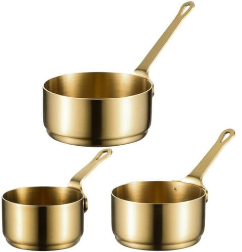 Stainless Steel Condiment Sauce Cups 3pcs Small Cooking Pot Gravy Cup with Handle Chocolate Butter Melting Pots for Serving Pepper,Bbq Sauce