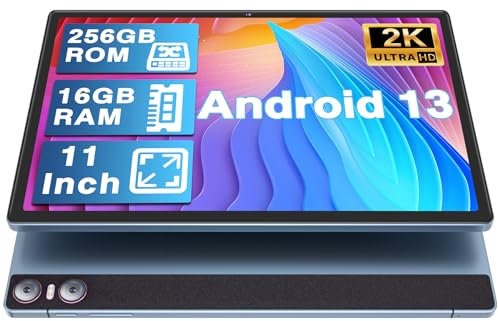 YESTEL Android Tablette Tactile avec 16Go + 256Go (1To TF), Tablette 11 Pouces avec 2000 x 1200 IPS + 4 Intervenants, GPS, 5G Wi-FI, 8600mAh, Chargement Rapide 18W, 3 Caméras, avec Étui, Bleu