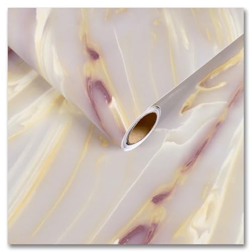 CRE8TIVE Gold Pink Liquid Marble Matte Contact Paper Self Adhesive Marble Vinyl Wrap Thick Waterproof Wallpaper for Kitchen Cabinet Worktop Vinyl Covering 30cm x 200cm