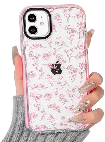 NITITOP Compatible for iPhone 11 Case Cute Flower Floral Clear for Women Girl Ultra Slim Crystal Shockproof Soft TPU Anti-Yellow Protective Phone Cover - Clear Pink