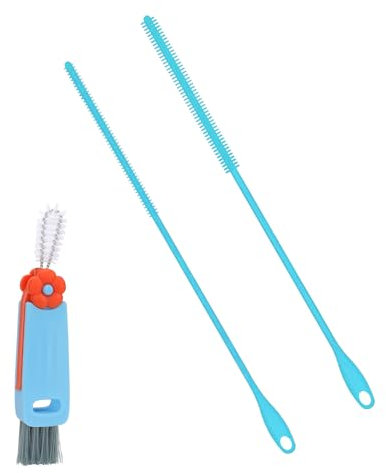 Cleaner Brush Set, 9.45 Inch Silicone Straw Brush with Cup Lid Brush Reusable Water Bottle Straw Cleaner Pipe Cleaners Crevice Brush Kitchen Cleaning Tool (Blue)