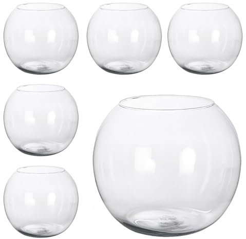 Pack 6 Florero Bola de Cristal. Varios Tamaños a Elegir. Pecera Pequeña, Centro de Mesa para Restaurantes, Bares, Eventos. Bola Jarrón Transparente, para Ramos de Flores, Piedras, Velas (16 cm)
