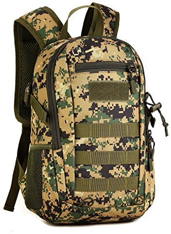 Explokit Small Tactical Backpack 10L 20L 30L Military Rucksack Water Repellent Molle Student School Daypack for Trekking Travelling Hiking Camping (#10L-Camo Green)