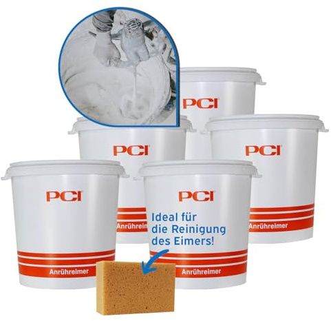 5X PCI Anrühreimer 30 Liter, inkl 1x kör4u Schwamm für Kleber & Fugenmörtel