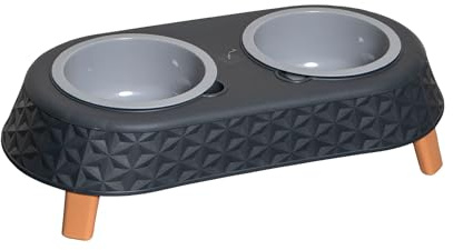 Samuel ALEXANDER 16cm x 9cm Grey Plastic Raised Double Pet Bowl Feeding Station with Stand