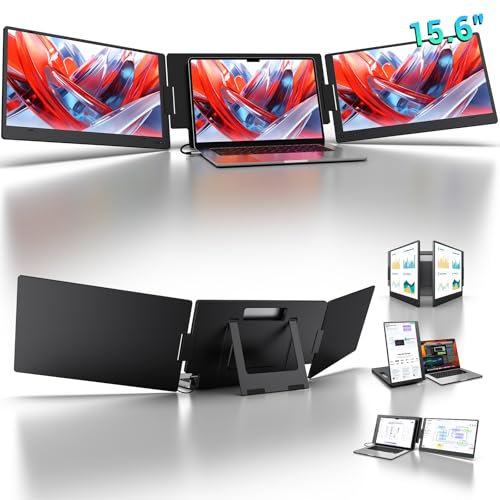 KYY X90D 15.6 Laptop Screen Extension, 1080P FHD IPS Laptop Screen, Triple USB-C Cable, Dual Travel Screen for 12-17 inch Laptops, 360° Rotation and Kickstand,