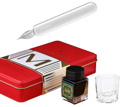 SIPLIV Majohn Crystal Glass Dip Pen Glass Pen Kit Vintage Calligraphy Signatures Pen with Bottle Ink and Cleaning Cup, Transparent