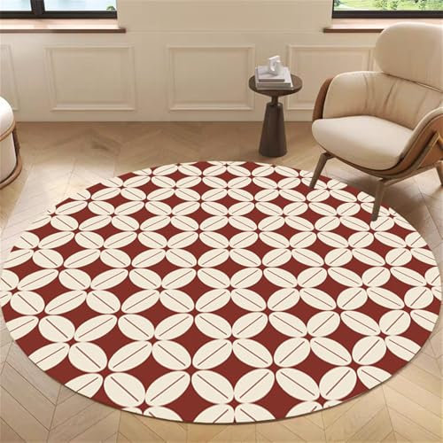Highdi Teppich Rund Modern rutschfest Waschbar Schlafzimmer Teppiche, Einfacher Druck Innenbereich Modestil Polyester Runder Teppich fürs Wohnzimmer, Flur, Kinderzimmer, Büro (roter Zopf,140cm)