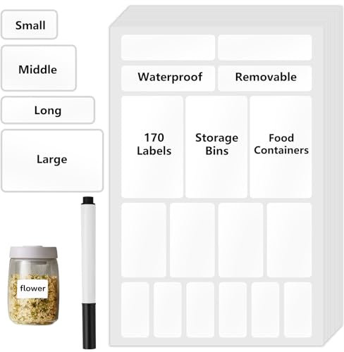 10 Pcs White Labels Stickers Removable Easy Peel Off Waterproof Labels for Bottles Organizing Name Blank Nametags with 1 Liquid Chalk Marker for Home Organization Bottles