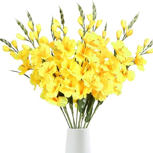 AQCQDQ Künstliche Gladiolen mit langem Stiel, 78 cm Lange künstliche Blumen, Weiße Gladiolen Seidenblumen, Langer Stiel für Hochzeit, Babyparty, Tafelaufsätze, Dekoration, 10 Stück (gelb,10 Stück)