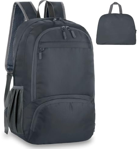 flintronic Ultraleicht Faltbar Klein Rucksack, 30L Leicht Wanderrucksack, Unisex Tagesrucksack Outdoor, Wasserdichter Wanderrucksack für Camping Wandern Reisen Sport Klettern Radfahren (Grau)