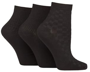SockShop Women's Bamboo Ankle Socks - Plain, Patterned, Striped, Floral, Colourful, Bright, Smooth Toe Seams 3 Pairs Size 4-8 (UK, Numeric, 4, 8, Regular, Regular, Textured Black)