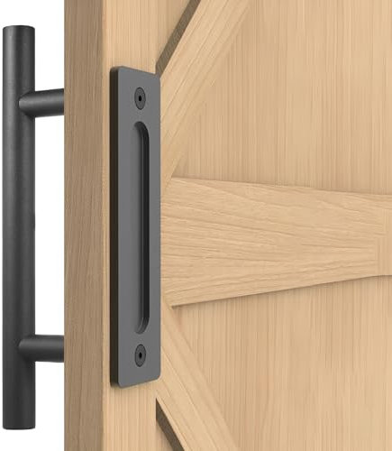 Tirador Puerta Corredera Exterior Interior, 31 cm Tiradores Puertas Correderas Negros Vintage, Manija Puerta Empotrado para Puertas de Garaje, Granero, Cobertizo, Jardín, Armario, con Tornillos