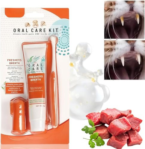 Pet Dental Care Set - Dog & Cat Toothbrush and Toothpaste,Teeth Cleaning Products,P/et Teeth Breath Cleaning Freshene,Dental Care for D/og,Pe/t T/oothpaste,Dog Toothbrush with To/othpaste(Beef Flavor)
