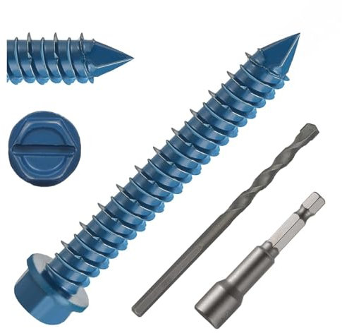 Wavanta 30Pcs M5.5 x 45mm Concrete Screws Anchor, Blue Slotted Hex Flange Head with Screwdriver and Drill Bit, Masonry Brick Stucco Cement Block Screws, Diamond Point