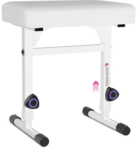 Liquid Stands Verstellbare Klavierbank Weiß - Musik Keyboardbank Sitz für digitale & elektrische Klaviere - Stilvolle Sitzgelegenheit, bequemes, stabiles, gepolstertes Kissen für Musiker Klavierhocker