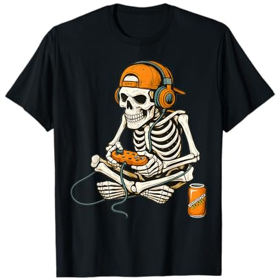 Halloween Skelett Gamer Video Gaming Jungen Herren Kinder Tees T-Shirt