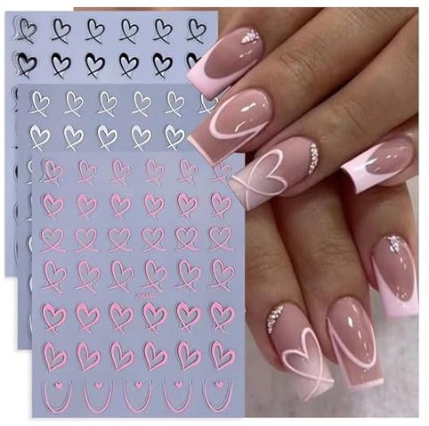 Nagelaufkleber Selbstklebend 6PCS 3D Herz Nagelsticker Set Nagelsticker Valentinstag Herz Herzen Nagelfolie Selbstklebend Nagelsticker DIY Nagelaufkleber Herzchen Nageldesign für Frauen Mädchen