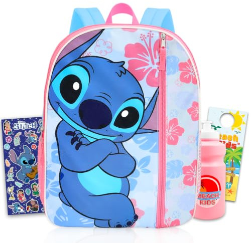 Disney Lilo and Stitch Backpack for Girls - Bundle with 16 School Bag, Water Bottle, Stickers, More | Stitch School Backpack for Kids Set