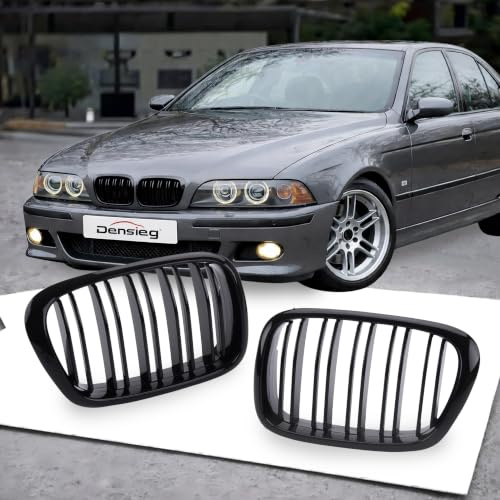 Densieg Doppelsteg Glanz Schwarz Nieren Grill Kompatibel mit BMW 5er E39 Limousine Touring 1995-2003 Kühlergrill Ziergitter Sportgrill
