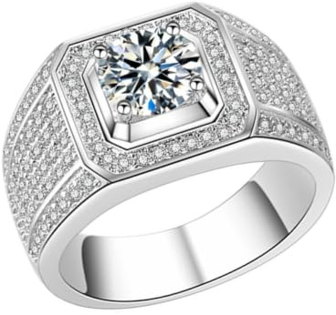 Abaodam Zirkonring für Herren Größe 7 aus Kupfer, Silber Rund | Glänzender Kristall Strassstein, Comfort Fit Design, Geeignet für Verlobung und Anlässe