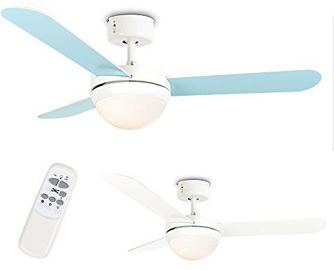 MiniSun | 42/106cm Modern Blue/Cream Reversible Blade Ceiling Fan with Frosted Opal Shade | Ceiling Fans with Lamps, Home Décor & Improvement Essential